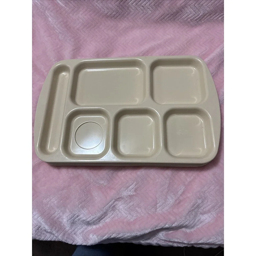 Prolon Ware 9855 Lot of 4 Beige Melamine Melmac Divided School Lunch Trays VTG